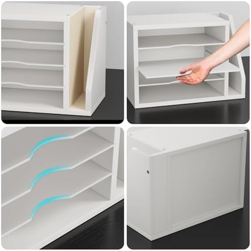 Creso hom Mail Sorter, File Organizer Desktop, Wood Desk Organizer with 3 Adjustable Shelves, Mail Holder for Office, Home, Letter Sorter File Holders for Envelopes, Mail Supplies Magazines, White - Image 5