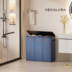 185L Laundry Hamper 3 Section, Laundry Hamper with Lid, Dirty Clothes Hamper with 3 Removable Washing Bags, Extra Large Laundry Basket Organizer for Bedroom, Laundry Room, Dorm - Navy Blue - Image 2