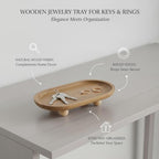 Solid Wood Catchall Tray for Keys & Rings, Natural Finish Entryway Organizer with Raised Edges, Compact Desktop Storage - Image 5