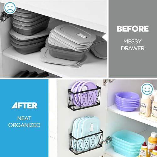 3 Pack Cabinet Organizer - Adhesive Lid Organizer Slim Space Wall Mounted Inside Cabinet Door Storage for Kitchen, Bathroom, Pantry, Under Sink - Image 4