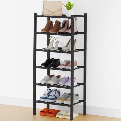 Smiry Bamboo Shoe Rack, 8 Vertical Slats, 6 Tier - 17.3" Wide, Black by Smiry