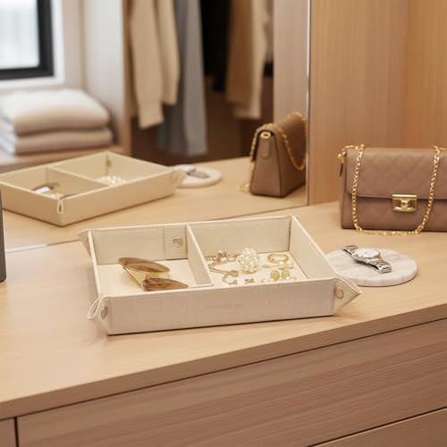 UnionBasic Medium Valet Tray, Jewelry Tray for Rings Watches Earrings, Entryway Catchall Caddy for Coins Keys Change, Nightstand Bedside Valet Holder, Trays for Electronic Gadgets, Beige Plus - Image 4