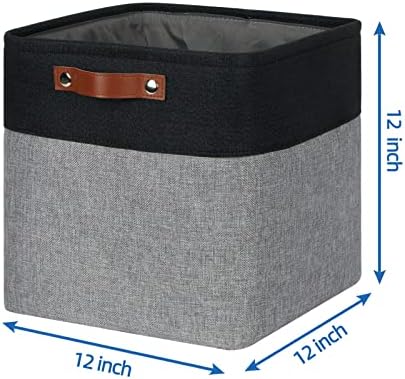Temary Storage Baskets 12x12 Fabric Cube Storage Bins, 4 Pack Large Baskets with Handles, Baskets for Organizing Towels, Blankets, Collapsible Storage Basket (Black&Gray) - Image 2
