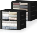 HomeHacks 4-Pack Clothes Organizer Storage Bags, 35L Storage Bins, Black | Foldable Storage Box Container with Zippers, Clear Window, Reinforced Handles for Closet, Dorm, Pillows, Bedding, Sweater by HomeHacks