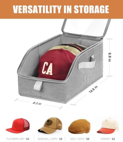 Livelab Hat Organizer for Baseball Caps, Hat Storage Boxes, Grey 2Pcs - Image 4