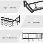 Wall Mount Ball Rack, Garage Sports Equipment Rack with 3 Separate Shelves, Wall Mount Ball Storage Racks for Garage, Sport Equipment Organizer with 6 Hooks, Metal Ball Rack, Black - Image 3