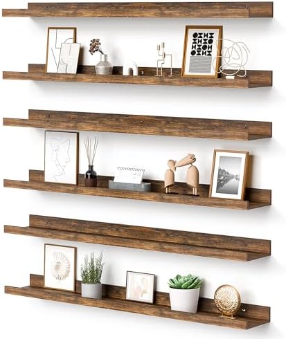 upsimples Floating Shelves for Wall Decor and Storage, Brown, 6Pcs 35.5'' by upsimples