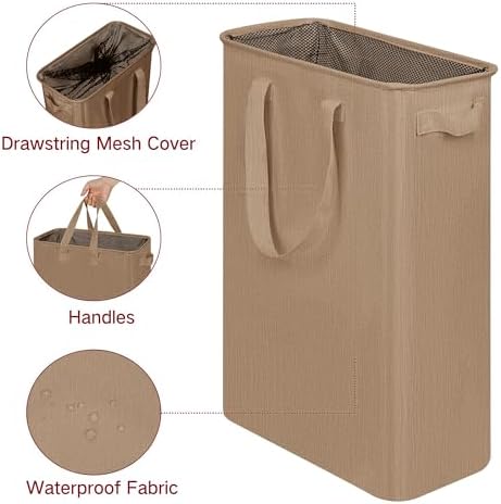 efluky Slim Laundry Basket, Narrow Laundry Hamper with Handles, Collapsible Dirty Clothes Hamper, Tall Laundry Bin for Laundry Room, Dorm and Bedroom, 19.8 Gallon (75L) Flax Brown - Image 3