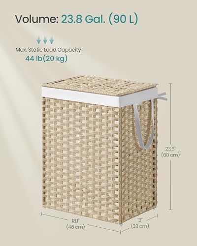 SONGMICS Laundry Hamper with Lid, 23.8 Gal (90 L) Synthetic Rattan,Foldable - Image 6