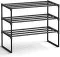 SONGMICS Shoe Rack, 3-Tier Shoe Organizer, Metal Storage Shelf | for Entryway, Upright or Upside Down, for 8-12 Pairs, Stackable, 11.8 x 26.8 x 21.7 Inches, Black ULSA203B01 by Unknown