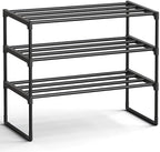 SONGMICS Shoe Rack, 3-Tier Shoe Organizer, Metal Storage Shelf | for Entryway, Upright or Upside Down, for 8-12 Pairs, Stackable, 11.8 x 26.8 x 21.7 Inches, Black ULSA203B01 by Unknown