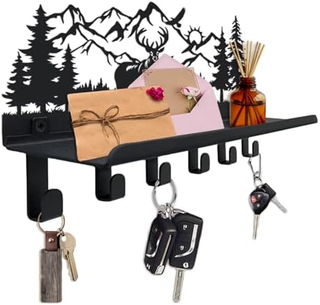 Deer Metal Key and Mail Holder for Wall, Key Holder Wall Mount with Shelf, Key Rack, Key Hooks for Living Room, Hallway, Office by SIFZYJGN