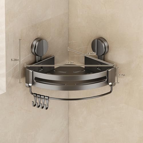 VOLPONE Corner Shower Caddy Suction Cup, 2 Pack Shower Shelves No Drilling, Showers Organizer Storage with Towel Bar & Removable Hooks, Bathroom Shower Shelf Rack for Inside Showers - Image 2