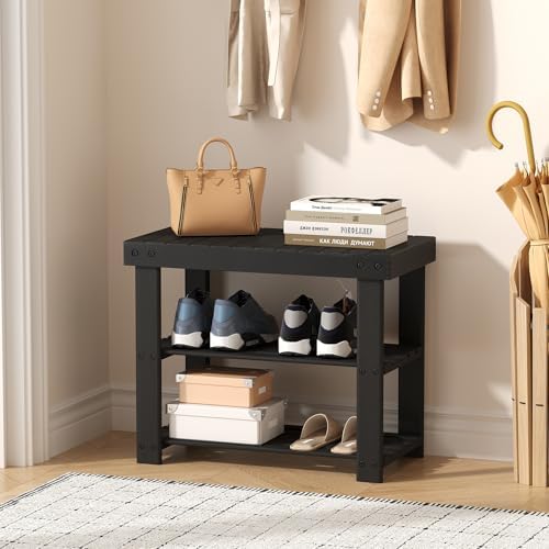 Sweetcrispy 3-Tier Shoe Rack Bench for Entryway, 19 Inches, Black - Image 2