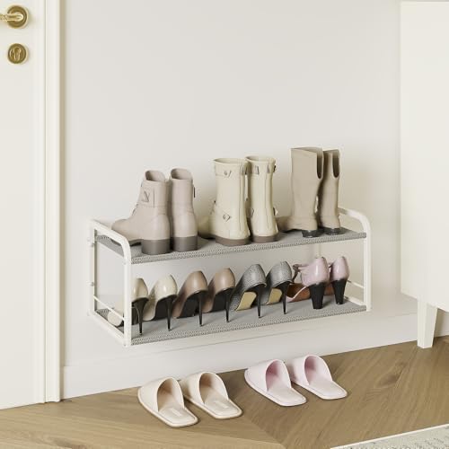 Wall Mounted Shoe Rack, Carbon Steel Shoe Organizer with Removable Oxford Cloth, Non-Slip Space-Saving for Entryway Closet Bedroom, White by NANAGIFTREE