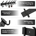 Coat Rack Wall Mount – 17 Inch Stainless Steel Hook Rail with 6 Double Coat Hooks for Hanging – Wall Mounted Entryway Organizer for Coats, Hats, Bags, Towels, Robes, Closet or Bathroom - Black 2 Pack - Image 3
