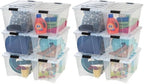 IRIS USA 54 Qt Stackable Plastic Storage Bins with Lids, 12 Pack - BPA-Free, Made in USA - See-Through Organizing Solution, Latches, Durable Nestable Containers, Secure Pull Handle - Clear by IRISUSA