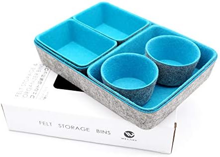 Welaxy Drawer organizers bins felt tray desk storage bins dividers small organizing box for office supplies closet cabinet makeup holder Fall room decor 7-piece (Turquoise) - Image 6