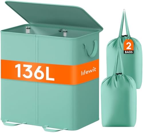 Lifewit Double Laundry Hamper with Lid, Removable Laundry Bags, Sage Green by Lifewit