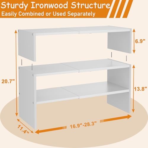 3-Tier Expandable White Shoe Rack Organizer for Closet, Stackable Shoe Racks Storage Shelf, Small Metal Wood Combination Shoe Shelves for Closets,Entryway,Front Door, Narrow Space,Hallway,8-16 Pairs - Image 3