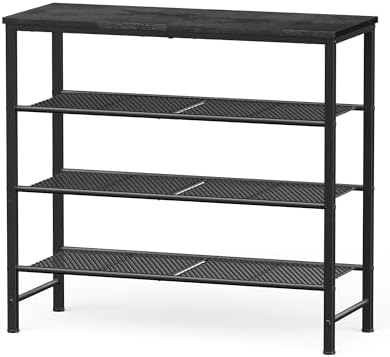 Kitsure Wooden Top Shoe Rack for Entryway, 29.5" x 11.4" x 24.8", Black by Kitsure