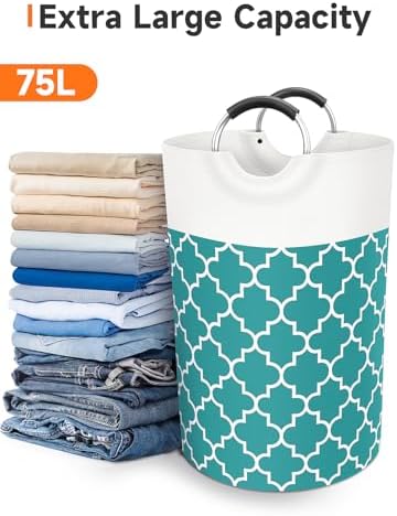 Large Laundry Basket, 75L Tall Collapsible Hamper with Handles, Green - Image 5