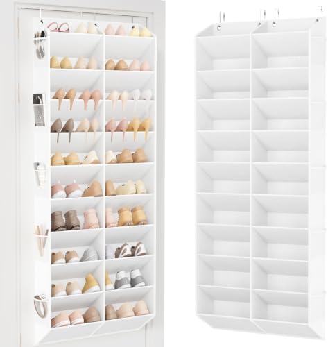 LANTEFUL Over the Door Shoe Organizer, Hanging Shoe Rack for Closet Door Shoe Storage for 30 Pairs Sneaker and Boots, Large Shoe Holder for Door with 10 Side Pockets, Space Saving, White by LANTEFULforTidyingHouse