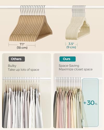 SONGMICS Velvet Hangers 50 Pack, Non-Slip Clothes Hangers with Shoulder Notches, Pants Bar, 360° Swivel Hook, Space-Saving, for Closet, Summer Sand UCRF029K05 | Suit Hangers with Shoulder Notches, Pants Bar, 360° Swivel Hook, for Closet, Summer Sand, B... - Image 4