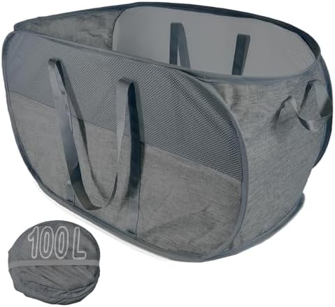Upgraded 100L Collapsible Laundry Basket, Extra Large Mesh Pop Up Laundry Hamper, Dirty Clothes Hamper with long Handles, Pop-up Hampers for Laundry Travel. Dorm or Home Portable Laundry Basket. Black by NairSnow
