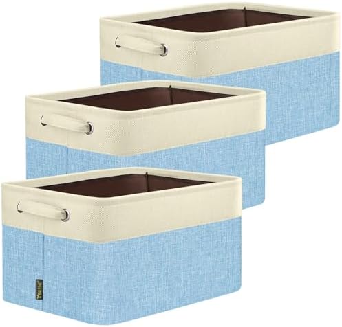 BALEINE 3 Pack Fabric Closet Storage Bins for Shelves, Linen Closet Organizers and Storage, Decorative Baskets for Organizing, Shelf, Clothes, Home, Office (Skyblue, 12"x8"x8") by BALEINE