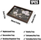 Wooden Valet Tray with Floral Base, Black Vintage Blossoms - Image 2
