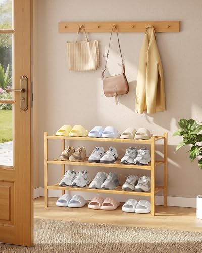 Kitsure Bamboo Wooden Shoe Rack for Closet, 26.8" Wide - 3 Tiers, Natural - Image 3