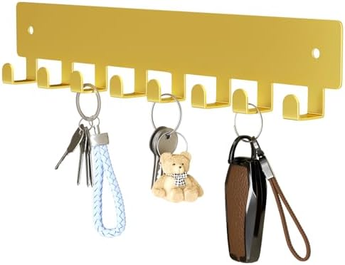 pickpiff Key Holder Wall Mount, Adhesive Key Rack with 8 Hooks Hanger for Car Key Ring, Metal Key Chain Organizer, Gold 1 Pack by pickpiff