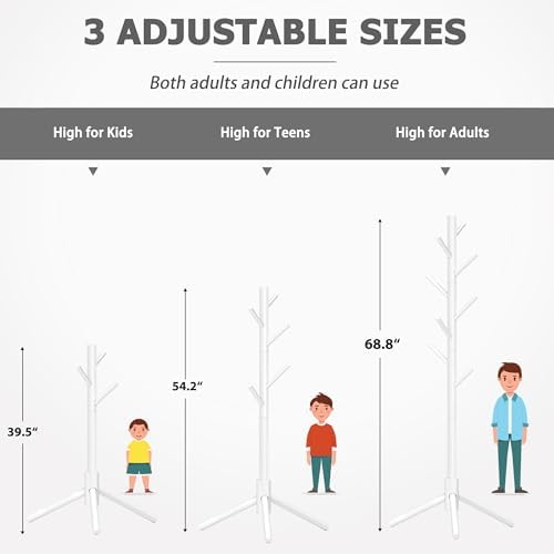 8-Hook Freestanding Coat Rack 3 Adjustable Heights White 2PCS - Image 7