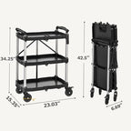 DWVO 3-Tier Foldable Service Cart with Swivel Wheels & Brake, 350LBS - Image 5