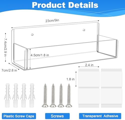 Acrylic Spice Rack Wall Mount-9 Inch, Clear Spice Shelf Storage Holder, 4 Pack Hanging Seasoning Rack Organizer for Cabinet Door, Cupboard or Wall Kitchen (Adhesive or Screw) - Image 3