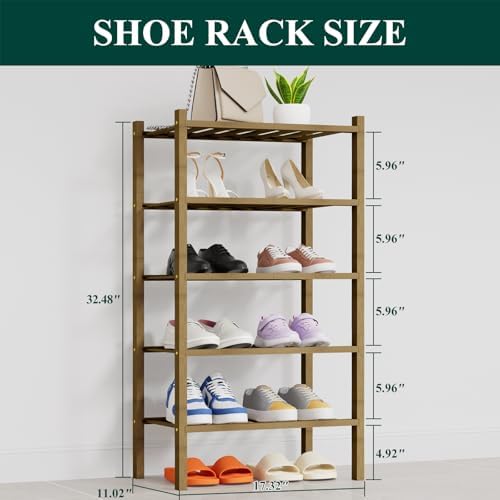 Smiry Bamboo Shoe Rack, 8 Vertical Slats, 5 Tier - 17.3" Wide, Walnut - Image 2