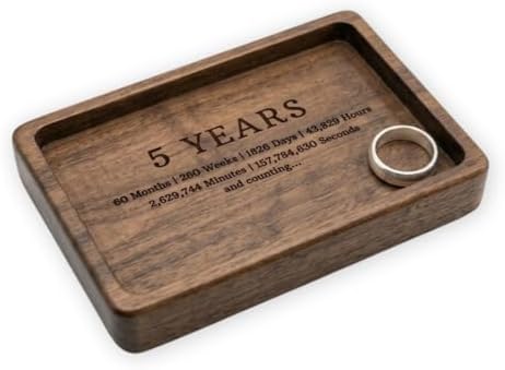 La Boda Wooden Jewelry Dish - Engraved Catchall Tray for Rings & Watches - Unique for Him, Her, Husband, Wife - Decorative Rectangle Jewelry Tray & Holder (5.5 x 3.4 in) (03-5 Years Anniversary) by LaBoda