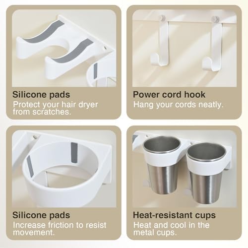 3-in-1 Hair Tool Organzier Wall Mount, Adhesive/Screw Mounting - Image 2