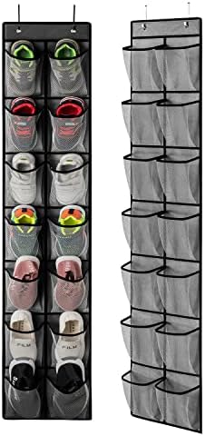 KEEPJOY 2 Pack Grey14 Pockets Over the Door Shoe Organizer, Hanging Shoe Organizer with 4 Hooks Door Shoe Holder with Mesh Deep Pockets Closet Door Shoe Storage Bag (Grey-2Pack) by KEEPJOY