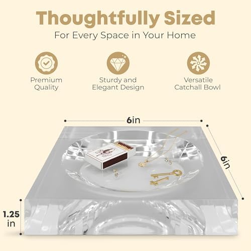 Clear Acrylic Catchall Tray - Decorative Jewelry Dish & Vanity Organizer for Keys, Rings, Earrings | Modern Minimalist Home Decor for Dresser, Nightstand, Entryway - Image 4