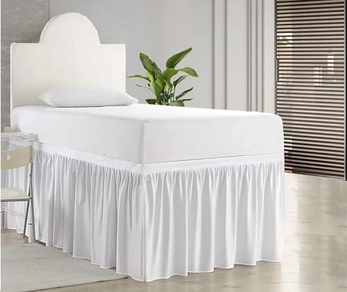 Dorm Room Bed Skirt, Twin XL - 30 inch Drop, Dust Ruffled Bed Skirt for College Dorms, 100% Microfiber - White by PeaceSleepBedding