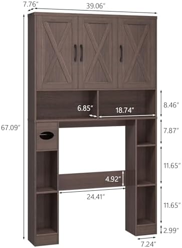 Vabches Over The Toilet Storage Cabinet with 3 Barn Doors.Espresso - Image 2