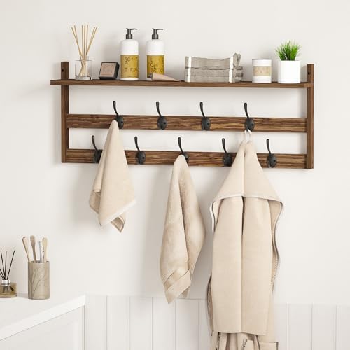 AMBIRD Coat Rack Wall Mount with Shelf, 29" Coat Hooks Wall Mounted with 9 Metal Hooks for Entryway, Bathroom, Bedroom, Living Room, Kitchen, 2 Tier Wall Hooks for Clothes, Hat, Towel, Key, Purse - Image 6