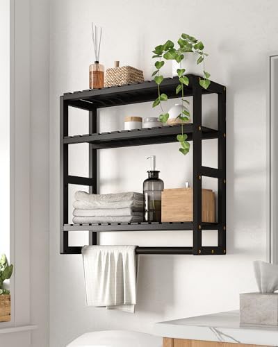 Galood Over The Toilet Storage Bathroom Shelves Wall Mounted 3 Tier Black-L - Image 2
