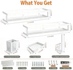 PUSDON 5-in-1 16.5" Extra Long Kitchen Organizer & Shower Caddy Set, Wall Mount Spice Rack with Paper Towel Holder, Utensil Holder & Soap Dish, Rustproof Mesh - White, Guardrail - Image 2