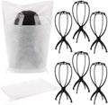 acDesign 6 Pack Wig Stand With 6 Pcs Wig Dust Bag, Wig Head Stand for Women Multiple Wigs Styling and Travel, Black by acDesign