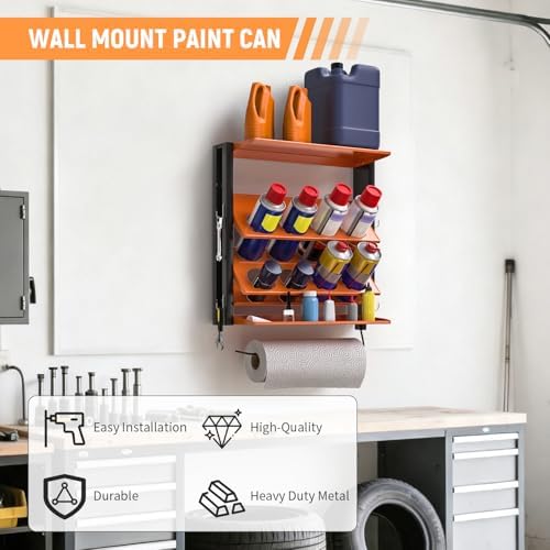 Spray Bottle Holder Wall-Mounted, Aerosol Spray Can Holder, Heavy Duty Paint Bottle Organizer with 8 Can Holes 80 LBS, Utility Storage Rack With Paper Towel Holder for Garage, Shop or Tool Trailer - Image 2