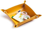 Leather Jewelry Valet Tray for Women and Man, Portable Entryway Table Tray Bedside Nightstand Desk Tray Small Catchall Travel Dish Plate for Key,Wallet,Watch,Coin (8x8, Yellow-B) - Image 4