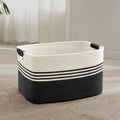 60L Woven Laundry Basket Hamper with Leather Handles,Black by SunNewt
